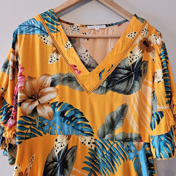 Label Of Love Tropical Floral Print Casual Short Sleeve Mini Dress Size Medium - Picture 7 of 13